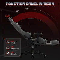 HOMCOM Chaise gaming ergonomique, fauteuil gamer avec accoudoirs 3D, dossier inclinable, hauteur réglable, 72x76x132cm, gris(m-7)