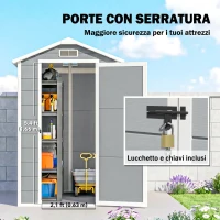 Outsunny Cobertizo de Jardín Exterior 2,1 m² 131x186x198 cm Caseta de Jardín con Suelo Ventana y Puerta con Cerradura Gris(m-6)