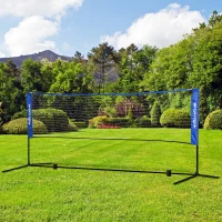 SPORTNOW Filet de badminton, filet portable, hauteur ajustable 107-155 cm, avec sac de transport, cadre métallique, noir, bleu(m-10)