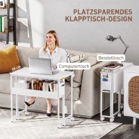 HOMCOM Faltbarer Schreibtisch, zum Beistelltisch umwandelbar, offenes Regal, Weiß(m-4)