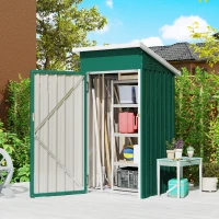 Outsunny Abrigo Exterior Metálico 107,5x91x185 cm Abrigo de Jardim com Teto Inclinado Porta com Trinco Ventilação e Luvas Verde(m-10)