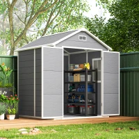 Outsunny Abrigo de Jardim em Resina 182x151x219 cm com Piso Janela Ventilação Portas Duplas Cinzento(m-10)