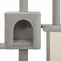 PawHut Arbre à Chat 5 niveaux 152cm, Niche, Hamac, Plateforme, Poteaux à Griffer, Balles Suspendues, Gris Clair(m-13)