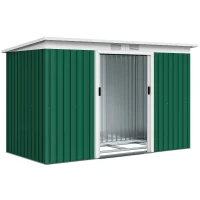Outsunny Cobertizo de Jardín 280x130x172 cm Caseta de Exterior Metálica para Almacenamiento de Herramientas Verde Oliva(m-11)