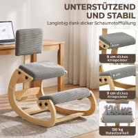 HOMCOM Ergonomischer Kniestuhl, Kniehocker mit Rückenlehne, Cord-Optik, Bürostuhl für Zuhause, Büro, Meditation, Dunkelgrau(m-7)