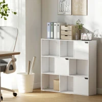 HOMCOM Bibliothèque étagère de rangement 9 cubes avec 3 portes et 6 compartiments ouverts, 106 x 24 x 95 cm, blanc(m-2)
