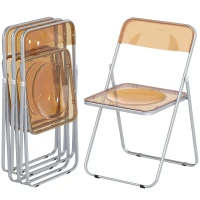 HOMCOM Lot de 4 chaises pliantes en acrylique et acier, chaises pliantes portables pour maison, salle à manger, oranges(m-12)