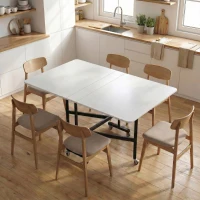 HOMCOM Table à Manger Pliante sur Roulettes pour 4-6 Personnes 120 cm, Roues avec Freins, 2 Abattants, Industriel, Blanc Noir(m-2)