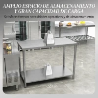 HOMCOM Mesa de Trabajo de Acero Inoxidable con 2 Estantes para Cocina Garaje Taller Carga 100 kg 120x60x86 cm Plata(m-5)