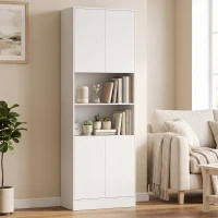 HOMCOM Alacena de Cocina Alta con 4 Puertas con Bisagras de Cierre Suave Estantes Ajustables 2 Compartimentos Abiertos Blanco(m-9)