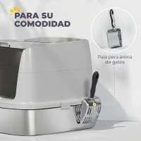 PawHut Arenero para Gatos de Acero Inoxidable L con Tapa Abatible Pala Metálica Bolsa Desodorizante Fácil Limpiar Gris Claro(m-7)