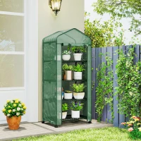 Outsunny Invernadero de Exterior con 4 Estantes Ruedas Puerta Enrollable Cubierta de PE y Marco de Acero 69x50x165 cm Verde(m-8)