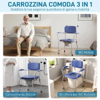 HOMCOM Sedia da Doccia con Ruote, Carrozzina Comoda Imbottita con Braccioli Ribaltabili(m-4)