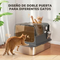 PawHut Arenero para Gatos de Acero Inoxidable XXL con Tapa Abatible Laterales Altos Entrada Superior Pala Negro(m-7)