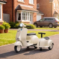 AIYAPLAY Moto Électrique Enfants sous Licence VESPA 6V 2 Places, Vitesse 3-5 Km/h, Démarrage Progressif, Crème(m-2)