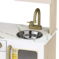 AIYAPLAY Cuisine Enfant en Bois, Dinette Cuisine Enfant avec Ustensiles en Acier Inoxydable, pour 3 à 6 Ans, 74x29x81cm, Blanc(m-9)