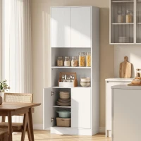 HOMCOM Alacena de Cocina Alta con 4 Puertas con Bisagras de Cierre Suave Estantes Ajustables 2 Compartimentos Abiertos Blanco(m-2)