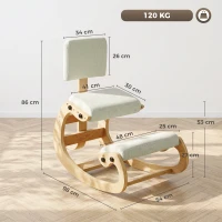 HOMCOM Sedia Ergonomica Inginocchiata in Tessuto Effetto Lino e Compensato di Betulla, Crema(m-3)