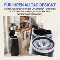HOMCOM 50 L Sensor Mülleimer, Automatischer Abfalleimer, Rostfreier Kücheneimer mit Infrarotsensor, für Küche, Esszimmer(m-5)