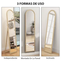 HOMCOM Espejo de Pie Cuerpo Entero con Marco Efecto Piedra Espejo de Pared con 2 Formas de Uso Arqueado 40x3,7x160 cm Beige(m-7)