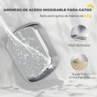 PawHut Arenero para Gatos de Acero Inoxidable L con Tapa Abatible Pala Metálica Bolsa Desodorizante Fácil Limpiar Gris Claro(m-4)