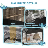 PawHut Colivie de interior pentru păsări cu tavă, raft și roți cu frână, 85x49x119 cm, negru(m-7)