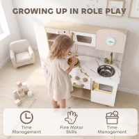 AIYAPLAY Cuisine Enfant en Bois, Dinette Cuisine Enfant avec Ustensiles en Acier Inoxydable, pour 3 à 6 Ans, 74x29x81cm, Blanc(m-4)