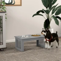 PawHut Comedouro Elevado para Cães com 2 Tigelas Removíveis em Aço Inoxidável, 58,4x30,5x25,4 cm, Cinzento(m-10)