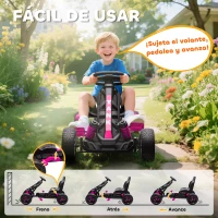 AIYAPLAY Kart Pedales para Niños de +3 Años con Embrague Automático Freno Ruedas Antideslizantes de EVA y Marco Metálico Rosa(m-5)