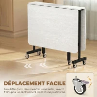 HOMCOM Table à Manger Pliante sur Roulettes pour 4-6 Personnes 120 cm, Roues avec Freins, 2 Abattants, Industriel, Blanc Noir(m-6)