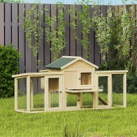 PawHut Poulailler clapier modèle chalet multi-équipé : rampes, nichoirs, plateau, en bois massif 204 x 85 x 93 cm bois naturel(m-2)