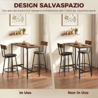 HOMCOM Set Tavolo da Bar 3 Pezzi Tavolo da Cucina Salvaspazio Marrone Rustico(m-6)