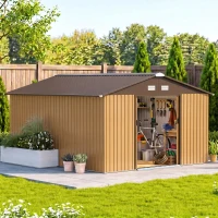 Outsunny Caseta de Jardim Exterior, 12,4 m² 340x386x200 cm Abrigo de Jardim Metálico com Portas Duplas com Fechadura, Kit de Fundação e Ventilação para Armazenamento de Bicicletas, Cor Ocre Escuro(m-10)