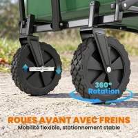Outsunny Chariot à roulettes pliable chariot de transport à roulettes charge 40 kg poignée ajustable 83 x 50 x 99 cm vert foncé(m-5)