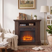 HOMCOM Lareira Elétrica de Piso 1800W com Efeito Chama, Telecomando, Temporizador e Temperatura Ajustável, Castanho(m-4)