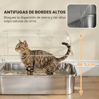 PawHut Arenero para Gatos de Acero Inoxidable XXL con Tapa Abatible Laterales Altos Entrada Superior Pala Negro(m-5)