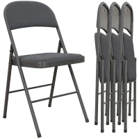 HOMCOM Lot de 4 chaises pliantes et portables intérieur avec assises et dossiers rembourrés en velours, cadre en acier, gris foncé(m-11)