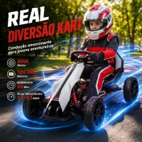 HOMCOM Go Kart Elétrico para Crianças Kart a Bateria 12V Velocidade Ajustável 3-5 km/h e Cinto de Segurança 100x58x58,5 cm Branco(m-4)