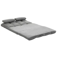 HOMCOM Chauffeuse 2 places canapé-lit convertible fauteuil de sol pliable dossier réglable 2 coussins inclus en polyester aspect suédé, pour salon, chambre et bureau, gris(m-11)