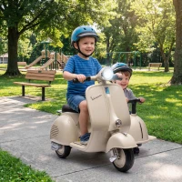 AIYAPLAY Mota Elétrica Infantil VESPA com 2 Assentos, Arranque Suave, Luz, Música, USB e Arrumação, Creme(m-9)
