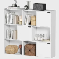 HOMCOM Bibliothèque étagère de rangement 9 cubes avec 3 portes et 6 compartiments ouverts, 106 x 24 x 95 cm, blanc(m-13)