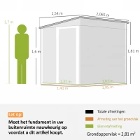 Outsunny Metalen tuinberging 2,81m² 154x206,5x181 cm met pultdak en fundament(m-3)
