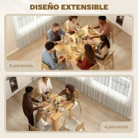 HOMCOM Mesa de Comedor Extensible 70-140x80 cm para 4-6 Personas con Almohadillas de Fieltro Natural(m-4)