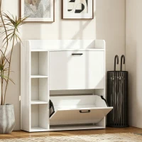 HOMCOM Meuble à chaussures 15 paires, armoire à chaussures moderne avec 2 tiroirs rabattables, 83x24x90,5cm, blanc(m-2)