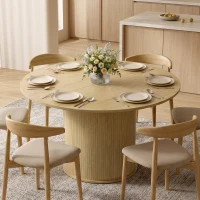 HOMCOM Table à manger ronde pour 4-6 personnes, Ø 120 x 75 cm, table de cuisine avec base cylindrique cannelée, bois naturel(m-16)