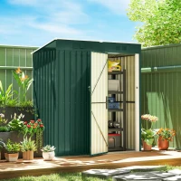 Outsunny Abrigo de Jardim Exterior 1,37 m² 163x90x179 cm com Porta com Fechadura e Grelhas de Ventilação Verde(m-2)