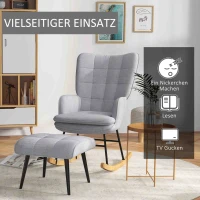 HOMCOM Schaukelstuhl mit Ottomane Skandidesign Schaukelstuhl mit Fußhocker, Buchenholz, Steppung, 64 cm x 89 cm x 90 cm Grau(m-6)
