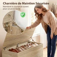 HOMCOM Coffre de rangement, banc de rangement avec couvercle rabattable et charnières de sécurité, 100 x 40 x 40 cm, naturel(m-5)