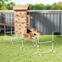 PawHut Agility Set Hunde 4-teiliges höhenverstellbar Agility-Ausrüstung Sprungstangen-Set Steckhürdenset mit 4 Hürden Tragetasche Koordinationstraining Sprungstangen-Set für Spiele Training(m-10)