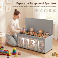 HOMCOM Coffre de rangement, banc de rangement avec couvercle rabattable et charnières de sécurité, 100 x 40 x 40 cm, gris(m-4)